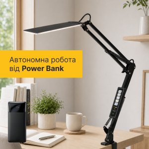 Настільна світлодіодна LED лампа з функцією роботи від Power Bank X-LED 20 Вт чорна